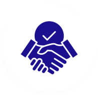 Icon of a handshake with a check mark symbolizing agreement or trust.