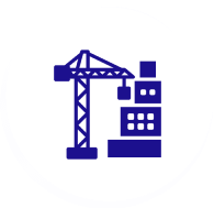 Icon of a construction crane lifting building blocks.